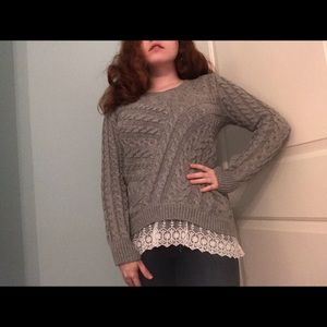 Monteau Grey Sweater with lace detail